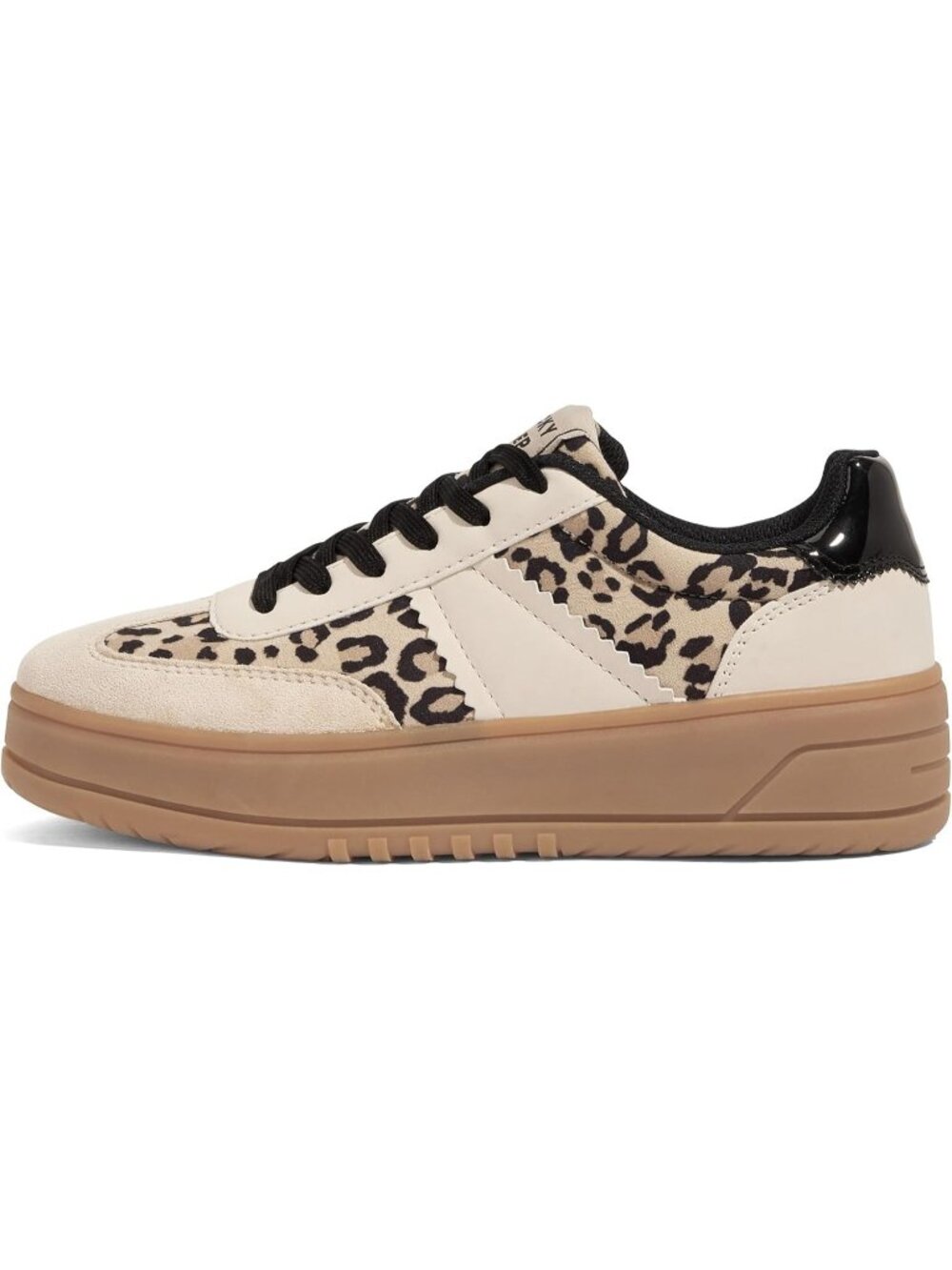 Women's Beige/Leopard Lace Up Platform Thick Sole Comfortable Fashion Sneakers